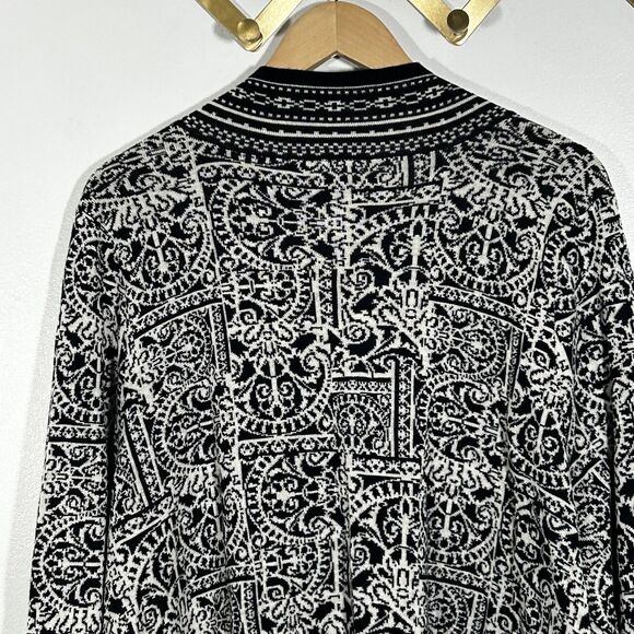 Catherines Sweater Size 3x Open Front Cardigan Sweatercoat Black White Print - Picture 7 of 7